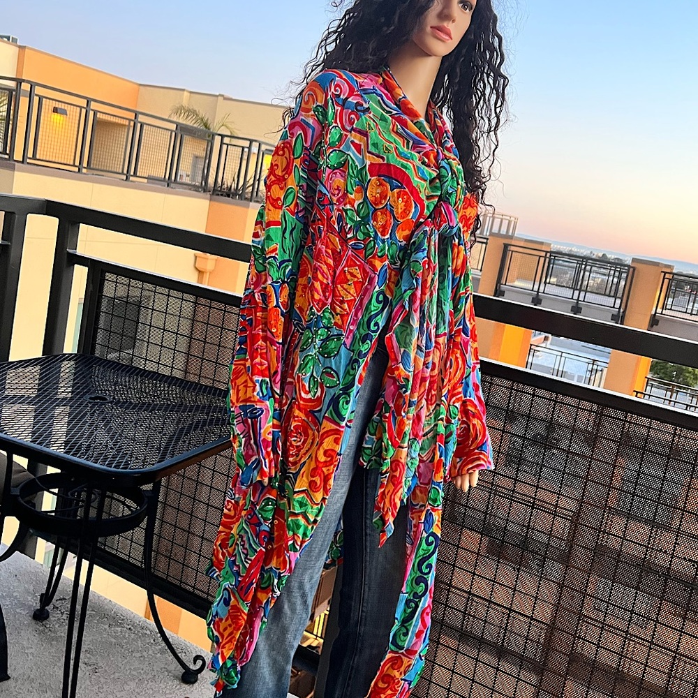 Oversized Vintage Abstract Floral Beaded Kimono Cardigan - Picture 3 of 12